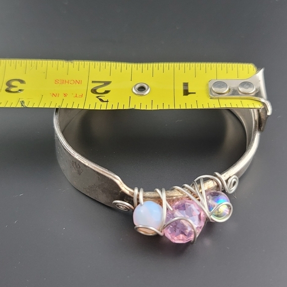 Handmade silver bracelet made from spoon with pink stones - Picture 6 of 6